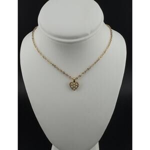 Vintage Avon Gold Tone Be Mine Heart Pearls Charm Necklace 7.5” In